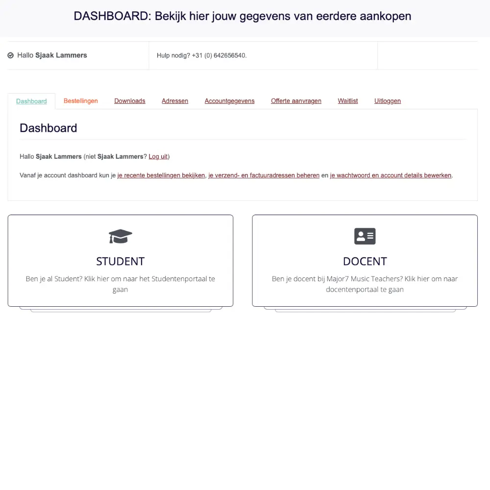 Dashboard inlog