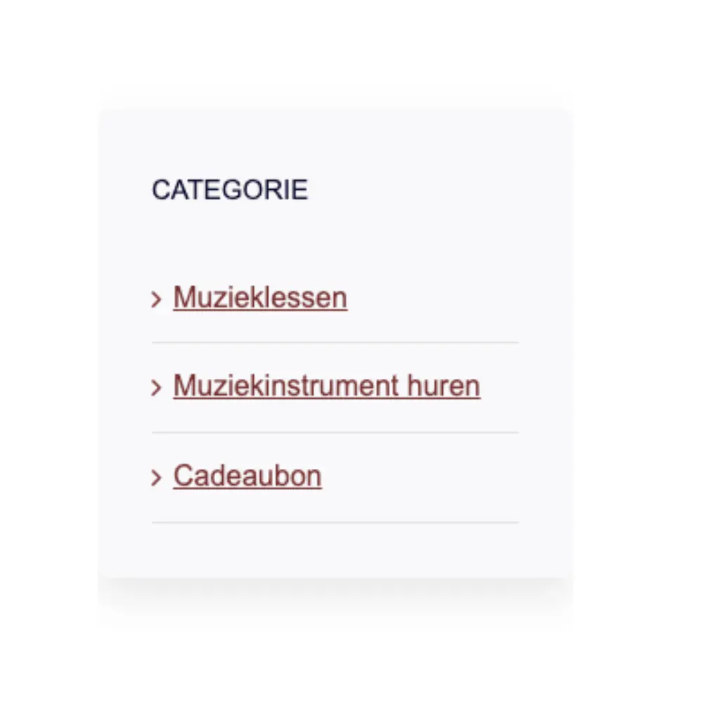 screenshot van categorieën van de webshop
