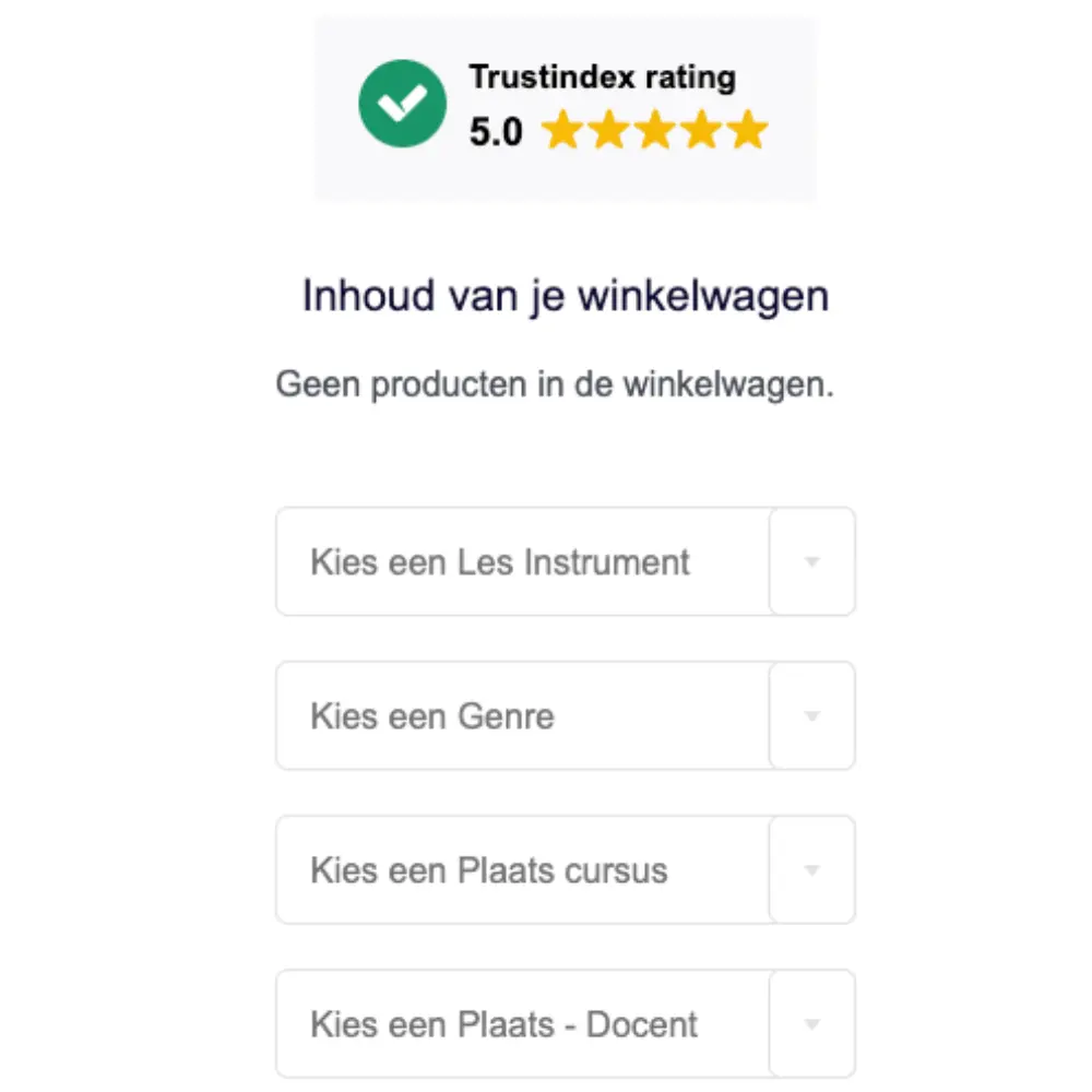 Screenshot van de filters van de webshop