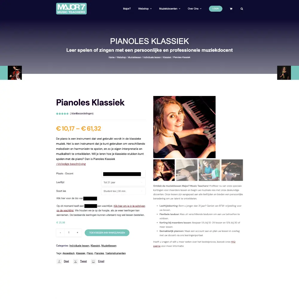screenshot klassiek pianoles met wachtlijst