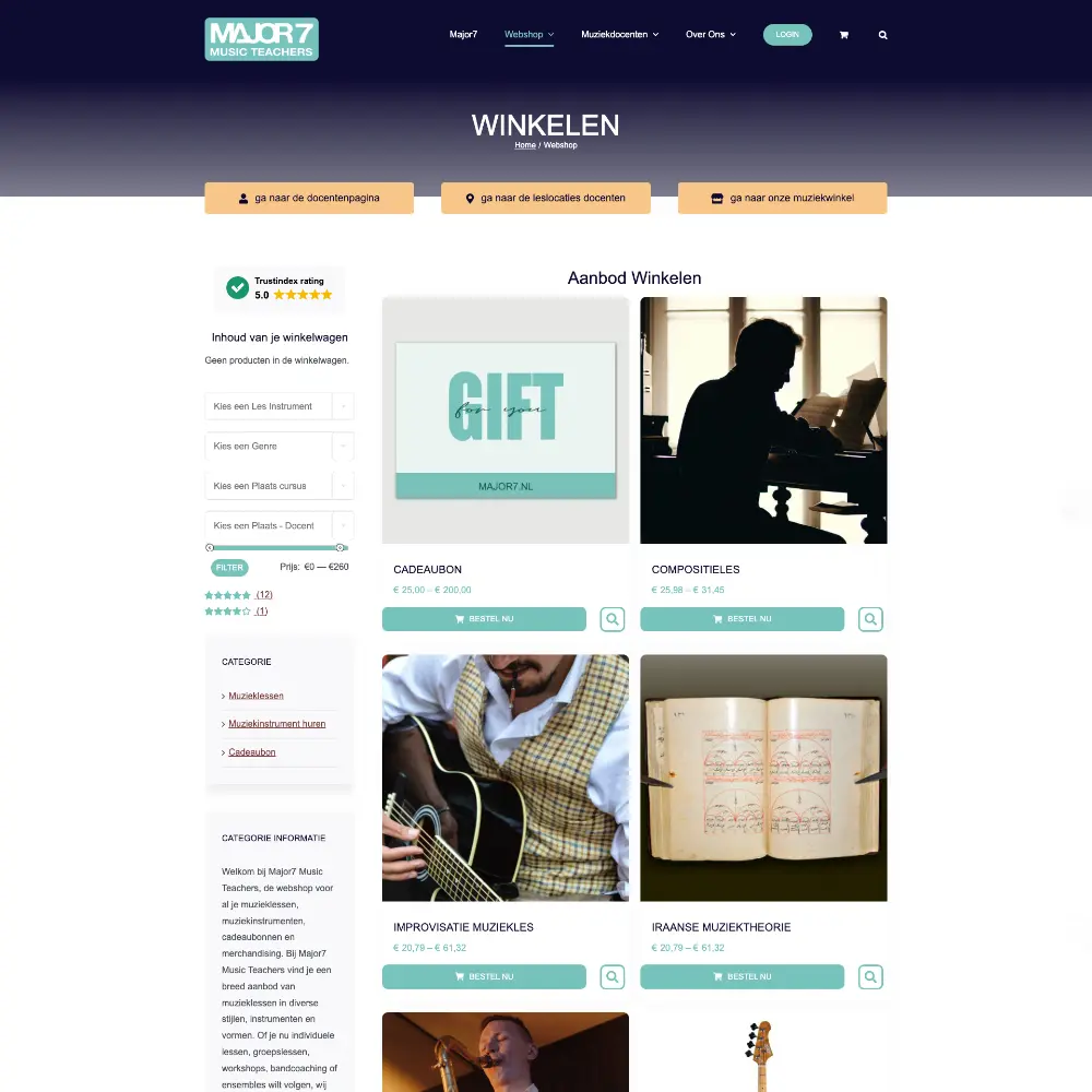 screenshot van de webshop